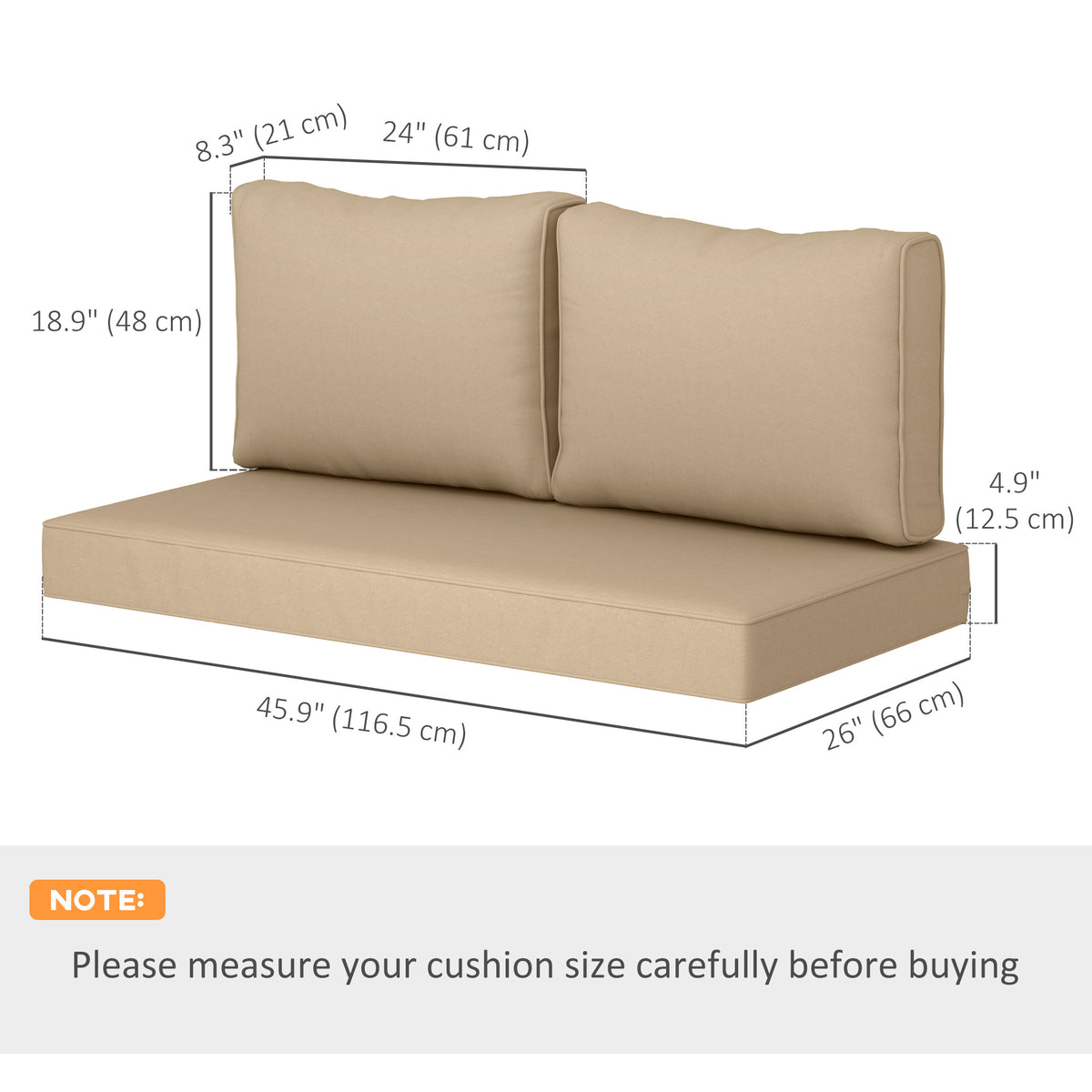 Outdoor Seat Cushions with Backrest, Loveseat Double Sofa Outdoor Furniture Cushions, Beige – view 2