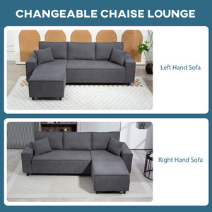 Corner Sofa with Changeable Chaise, Corduroy L-Shaped Sectional Sofa with Pocket Spring, 2 Pillows – view 3