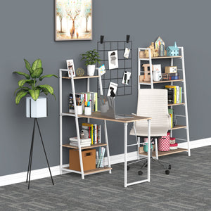 Computer Desk with Storage Sheves and Foldable Tabletop, Writing Desk for Home Office and Study, White, Natural