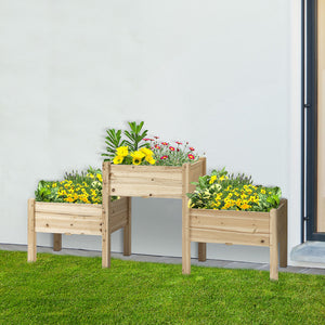 Freestanding Wooden Plant Stand, 3 Tier Raised Garden Bed for Vegetables, Herb and Flowers, Natural
