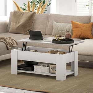 Lift Top Coffee Table with Hidden Storage Compartment and Open Shelf, Center Table for Living Room, Grey – view 14