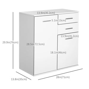 High Gloss Sideboard with 2 Drawers and 2 Doors, Buffet Cabinet with Adjustable Shelf, Coffee Bar Cabinet with Storage, White