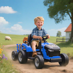 Qaba 12V Kids Ride On Tractor with Trailor, Remote Control, Music, Lights, Shifter, for Kids Ages 3-8 Years