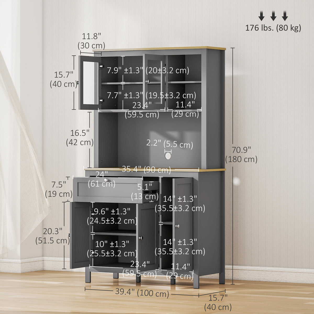 5-Door Kitchen Pantry Cabinet, Freestanding Storage Cabinet Cupboard with Adjustable Shelves, 71"
