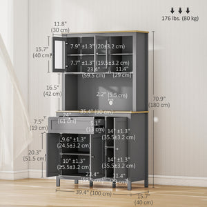 5-Door Kitchen Pantry Cabinet, Freestanding Storage Cabinet Cupboard with Adjustable Shelves, 71"