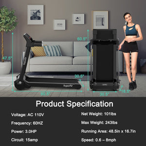 3HP Folding Electric Treadmill Running Machine-Silver view 4