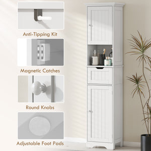 67" Tall Bathroom Storage Cabinet, Narrow Bathroom Cabinet with LED Light, Adjustable Shelf, Open Compartment, Drawer