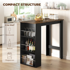 Bar Table Counter Height Dining Table with 3 Storage Shelves for Kitchen, Dining Room, Living Room, Natural