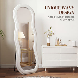 64" x 24" Full Length Mirror, Floor Mirror Hanging or Wall Mount, with Arched Wavy Velvet Frame for Bedroom