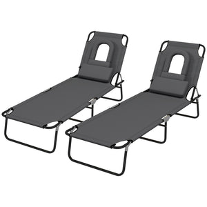 Folding Chaise Lounge Chair, Reclining Beach Tanning Chair with Face Hole, Pillow – view 7