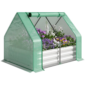 Steel Outdoor Raised Garden Bed with Greenhouse,Cover, Roll Up Door, Dual Use, 50"x37.4"x36.2", Green