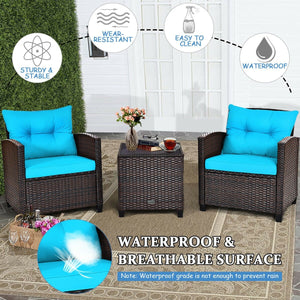 3 Pcs Patio Rattan Furniture Set Cushioned Conversation Set Coffee Table-Turquoise view 6