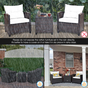 3 Pcs Patio Rattan Furniture Set Cushioned Conversation Set Coffee Table-Turquoise view 7
