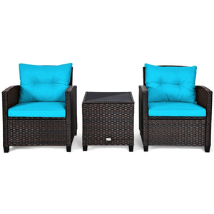 3 Pcs Patio Rattan Furniture Set Cushioned Conversation Set Coffee Table-Turquoise view 9