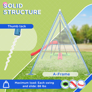 Metal Swing Set for Backyard, 4 in 1 Design with 1 Nest Swing, 2 Seats, 1 Slide, Holds Up to 352 lbs. for Ages 3-8
