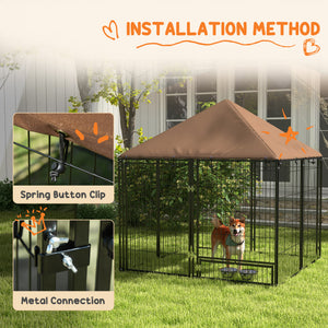 4.6' x 4.6' x 5' Outdoor Dog Kennel with Canopy, Rotating Bowls, Coffee – view 6