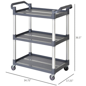 3-Tier Utility Cart Large Rolling Storage Trolley with 3 Shelves Metal Clean Service Cart, Restaurant, Hotel, Livingroom, Silver and Grey