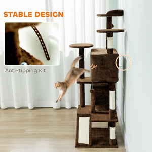 54" Cat Tree, Multi-Level Cat Tower with Scratching Posts, Cat Condos, Bed, Platforms, Ramp, Toy Ball, Beige – view 41