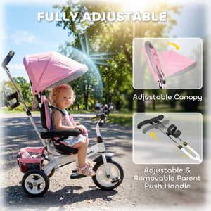 Qaba 6 in 1 Toddler Tricycle Stroller with Basket, Canopy, 5-point Safety Harness, for 12-60 Months