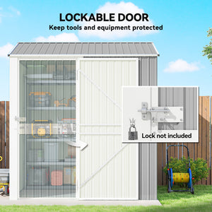 7' x 6' Tall Outdoor Storage Shed, Waterproof Metal Garden Shed with Gloves, Lockable Door, Dark Grey – view 12