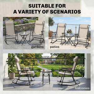 3pc Patio Rocking Chair Set, Folding Outdoor Rocking Chairs and Table Bistro Set w/ Breathable Mesh Seat – view 6