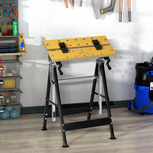 Portable Work Bench, Workshop Tool Stand with 6-Level Height Adjustable Work Table, Carpenter Saw Table with 4 Clamps, Steel Frame, 220lbs Capacity