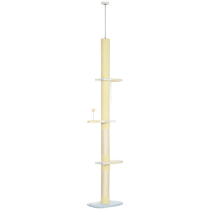 87"-102" Floor to Ceiling Cat Tree w/ Sisal Scratching Posts, Anti-tip Kit, Perches, Toy Ball, Yellow