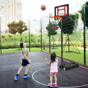 4.3-8.2 FT Portable Basketball Hoop with Adjustable Height and Wheels-Red view 3