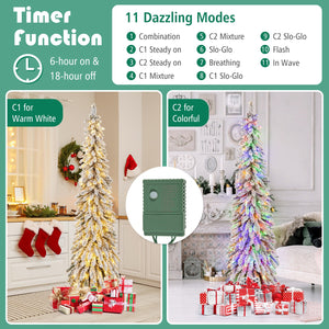 4/5/6 Feet Pre-Lit Artificial Christmas Tree Snow-Flocked Slim Pencil Xmas Decor-6 ft view 7