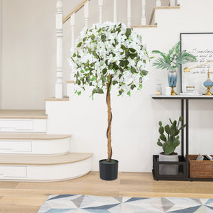 4.5 Feet Artificial Azalea Tree with Cement Pot-White view 2