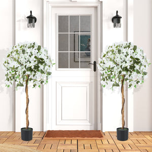4.5 Feet Artificial Azalea Tree with Cement Pot-White view 3