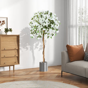 4.5 Feet Artificial Azalea Tree with Cement Pot-White view 5
