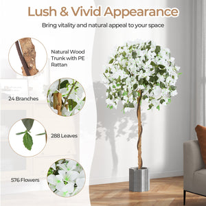 4.5 Feet Artificial Azalea Tree with Cement Pot-White view 9