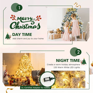 4.5 Feet Pre-Lit Premium Snow Flocked Christmas Tree with 150 Lights view 9