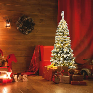 4.5 Feet Pre-Lit Snow Flocked Pencil Christmas Tree with 150 LED Light view 2