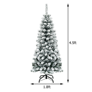 4.5 Feet Pre-Lit Snow Flocked Pencil Christmas Tree with 150 LED Light view 4