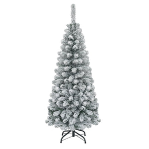 4.5 Feet Unlit Hinged Snow Flocked Artificial Pencil Christmas Tree with 242 Branch
