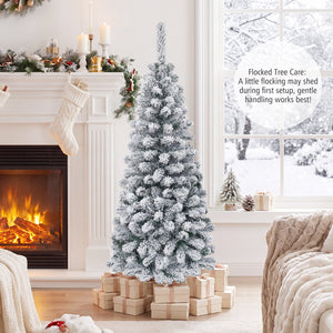 4.5 Feet Unlit Hinged Snow Flocked Artificial Pencil Christmas Tree with 242 Branch view 5