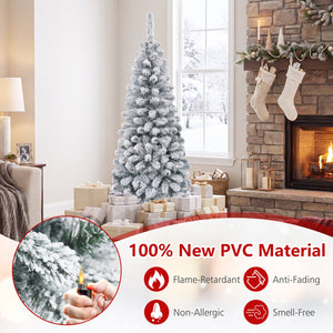 4.5 Feet Unlit Hinged Snow Flocked Artificial Pencil Christmas Tree with 242 Branch view 9