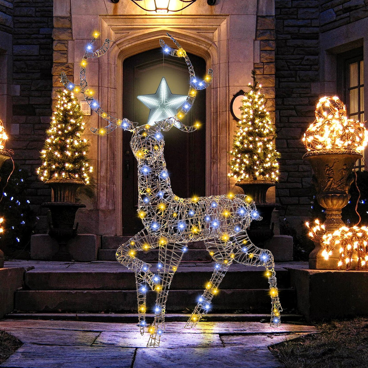4.6 Feet Pre-Lit Christmas Reindeer with 170 Cold and Warm LED Lights view 2