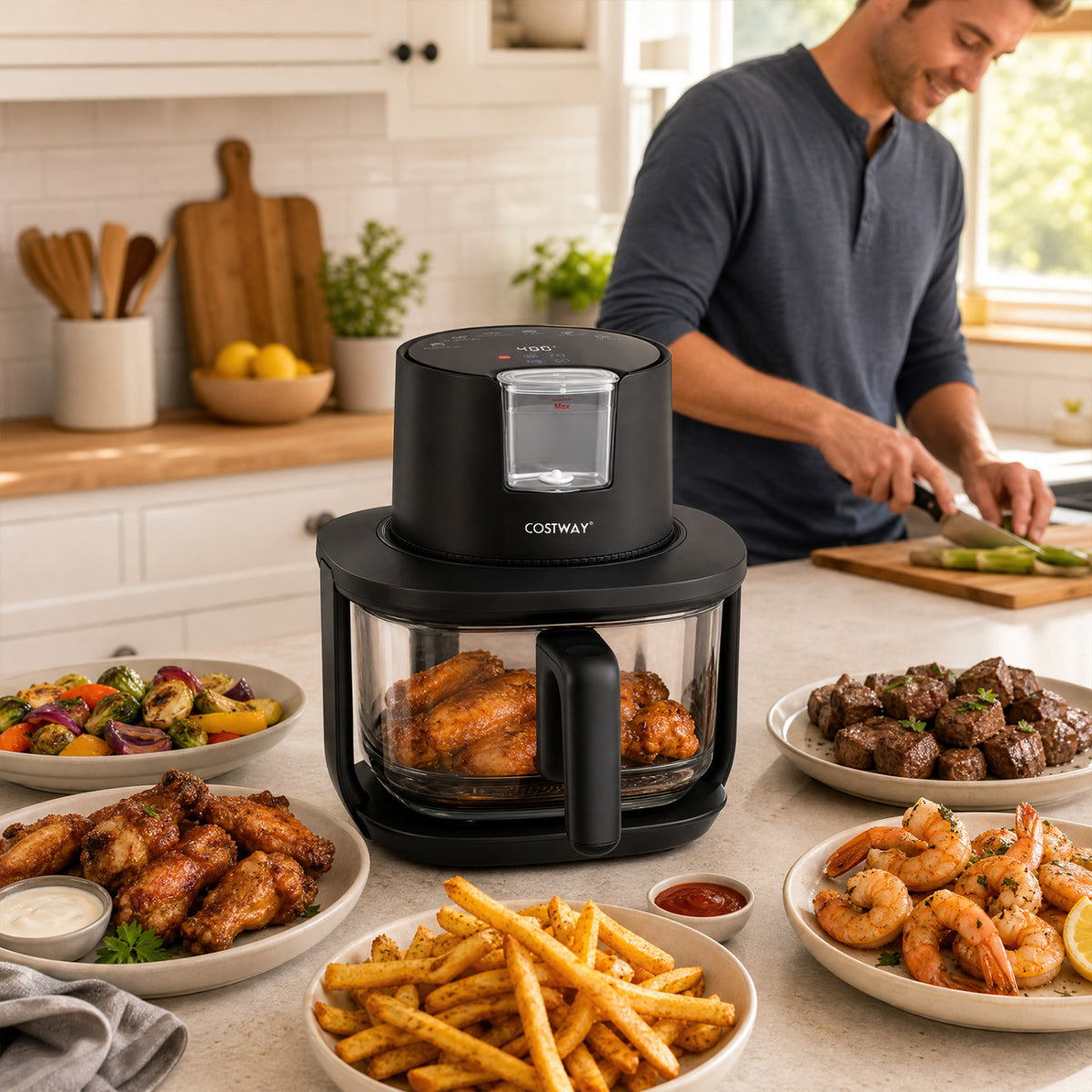 4.5L Glass Air Fryer with Steam Frying Mode-Black view 2