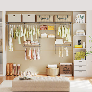 4-8 Feet Closet Organizers and Storage System with Hanging Rod for Laundry Bedroom-Grey view 3