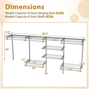 4-8 Feet Closet Organizers and Storage System with Hanging Rod for Laundry Bedroom-Grey view 5