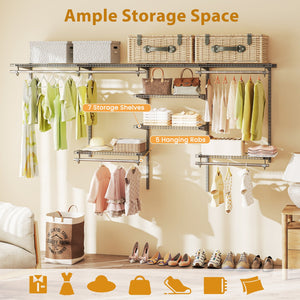 4-8 Feet Closet Organizers and Storage System with Hanging Rod for Laundry Bedroom-Grey view 8