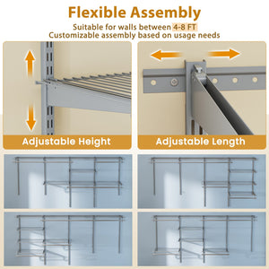 4-8 Feet Closet Organizers and Storage System with Hanging Rod for Laundry Bedroom-Grey view 9