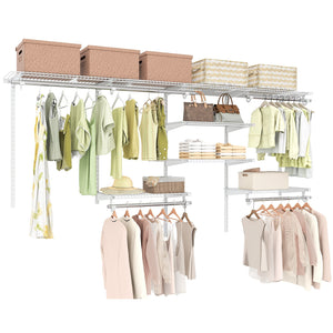 4-8 Feet Closet Organizers and Storage System with Hanging Rod for Laundry Bedroom-White view 4