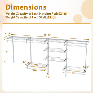 4-8 Feet Closet Organizers and Storage System with Hanging Rod for Laundry Bedroom-White view 5