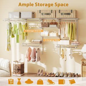 4-8 Feet Closet Organizers and Storage System with Hanging Rod for Laundry Bedroom-White view 8