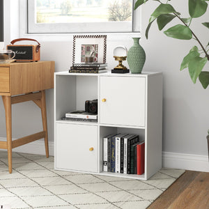 4-Cube Bookcase 3-Tier Bookshelf with Dual Anti-Tipping Kits and 2 Cabinets-White view 2