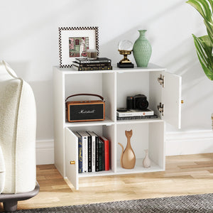 4-Cube Bookcase 3-Tier Bookshelf with Dual Anti-Tipping Kits and 2 Cabinets-White view 3